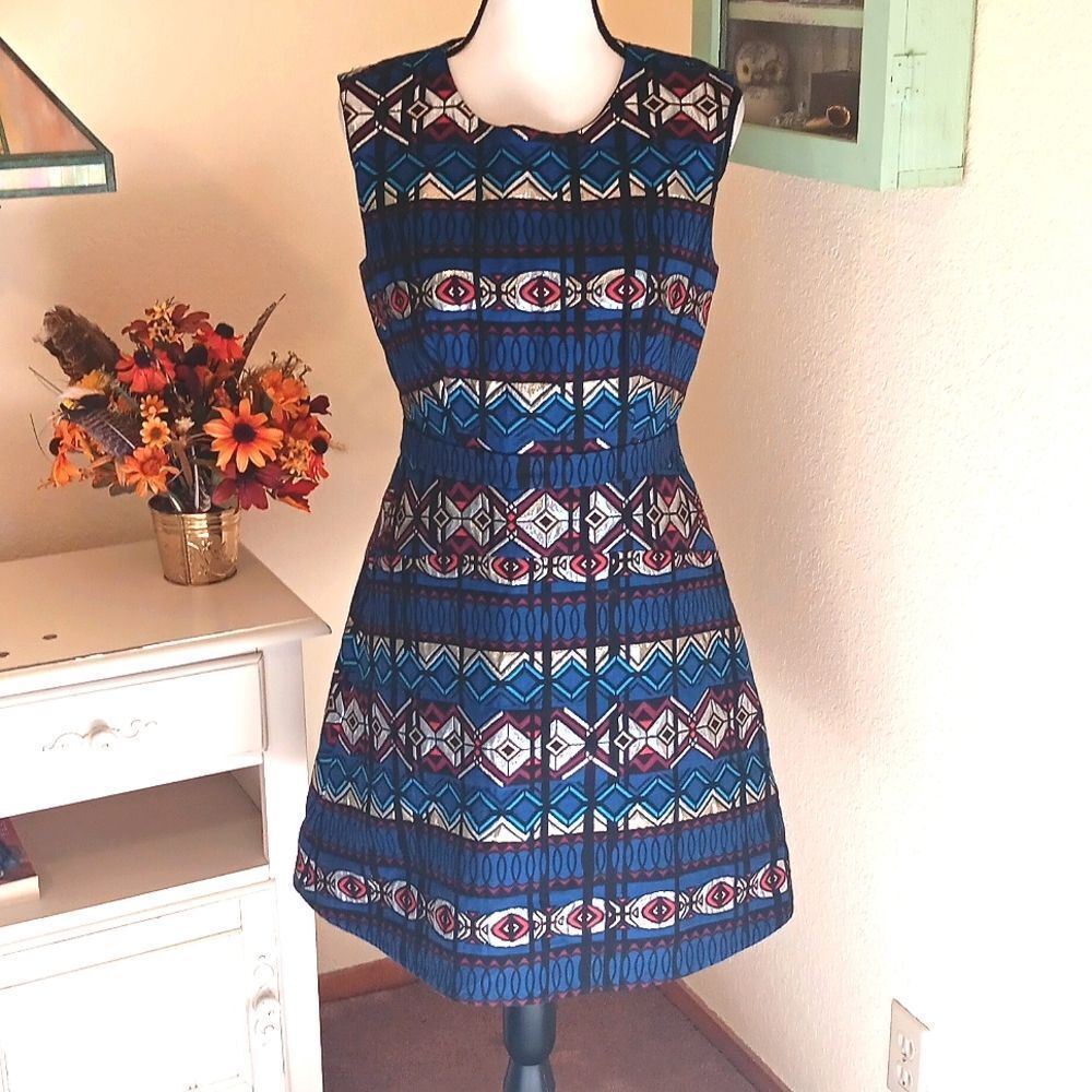J. Crew Blue Patterned Dress Textured Windowpane Jacquard